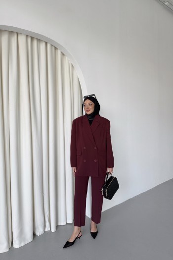 Bordo Wendy Kemerli Blazer Takım